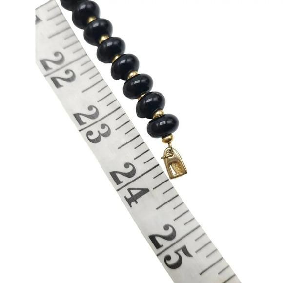 Napier Black Gold Bead Necklace Flat Round Beads Chunky Jewelry 24 inches - Picture 5 of 5